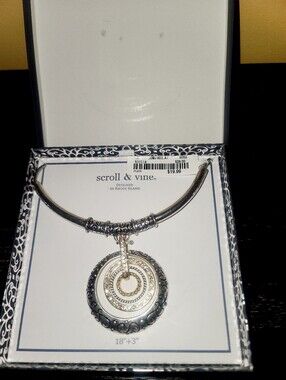 Scroll & Vine Two-Tone Silver and Gold Circle Pendant Necklace